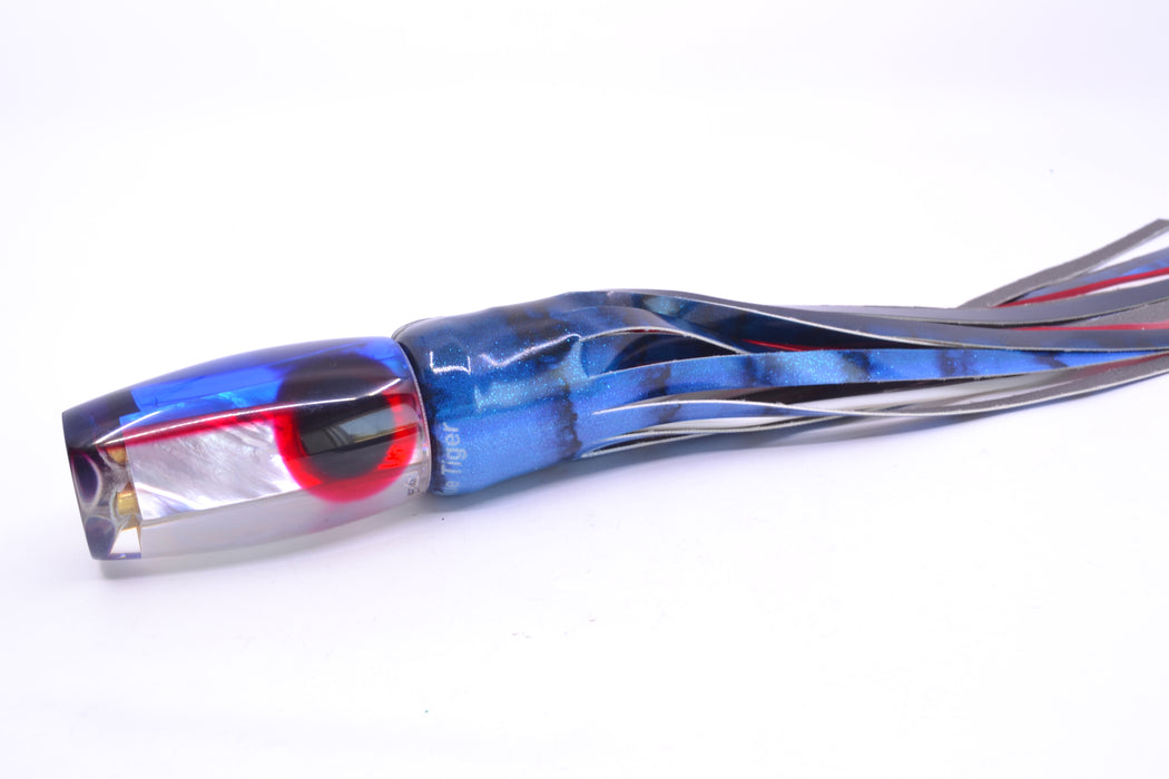 Coggin Lures White MOP Blue-Red Back 4-Hole Copalure Invert 12" 10oz FT Vinyl Blue Tiger