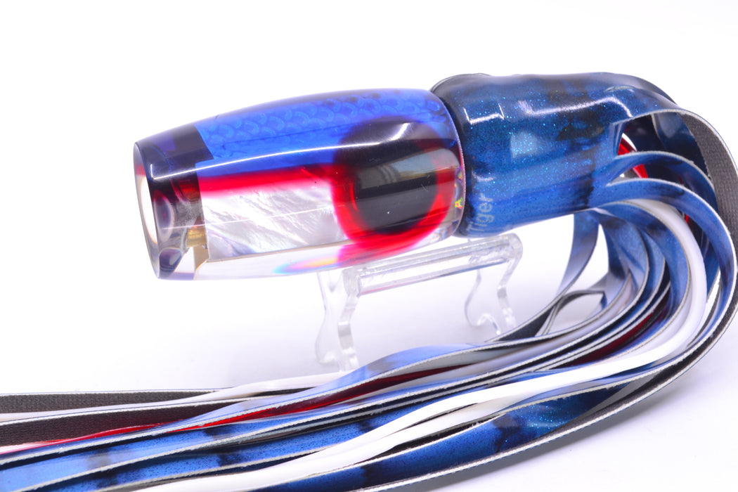 Coggin Lures White MOP Blue-Red Back 4-Hole Copalure Invert 12" 10oz FT Vinyl Blue Tiger