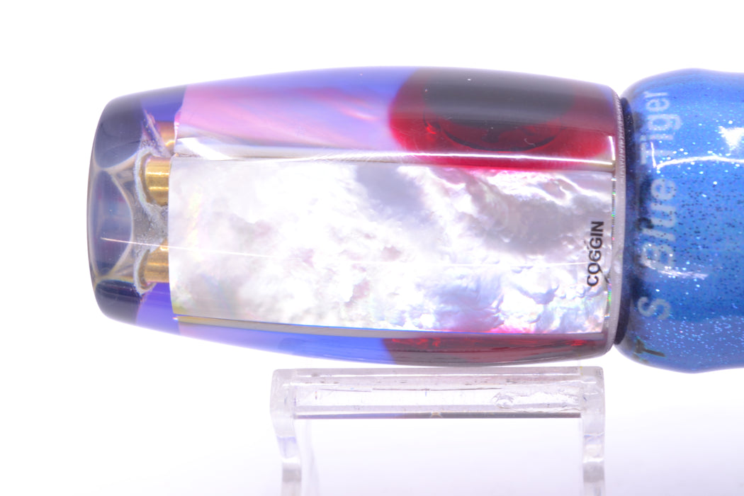 Coggin Lures White MOP Blue-Red Back 4-Hole Copalure Invert 12" 10oz FT Vinyl Blue Tiger