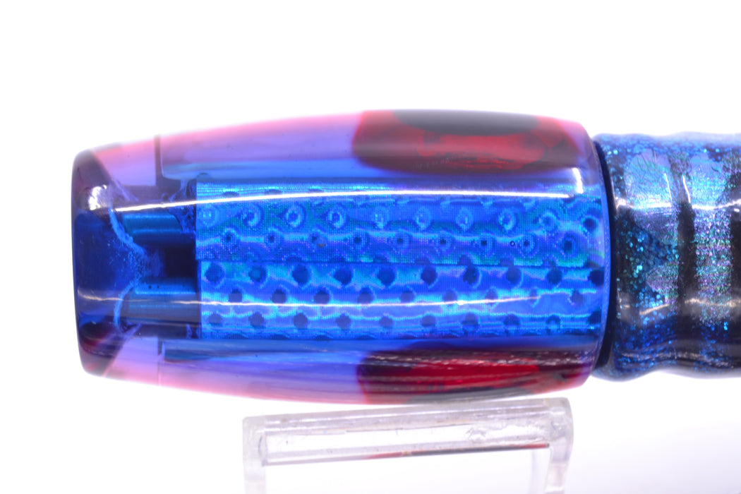 Coggin Lures White MOP Blue-Red Back 4-Hole Copalure Invert 12" 12oz Skirted Blue Aurora