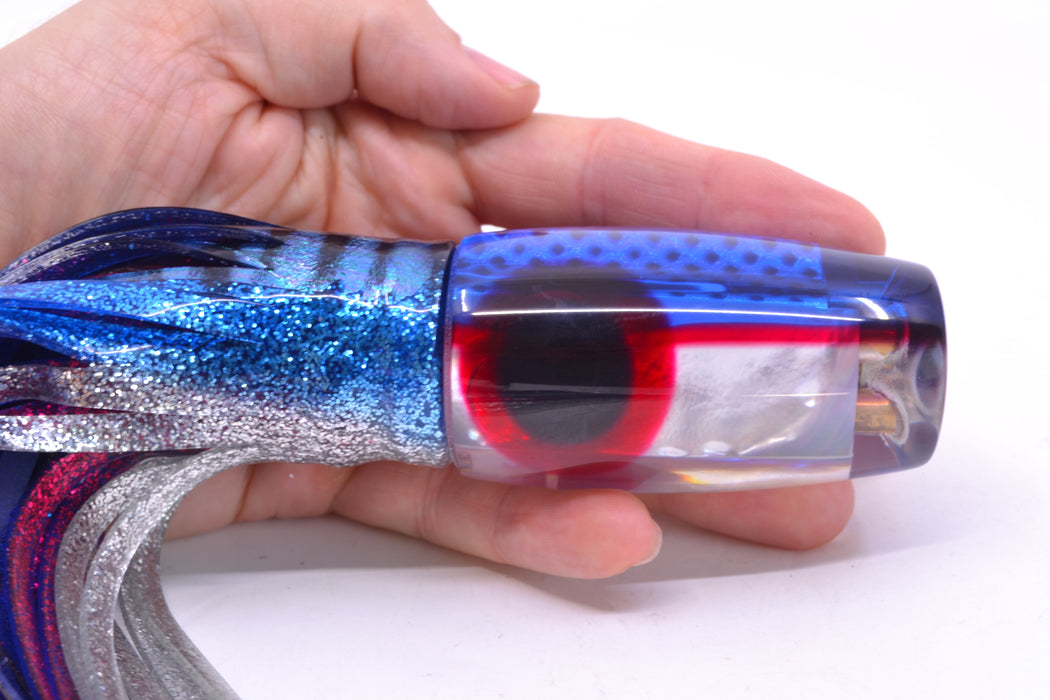 Coggin Lures White MOP Blue-Red Back 4-Hole Copalure Invert 12" 12oz Skirted Blue Aurora