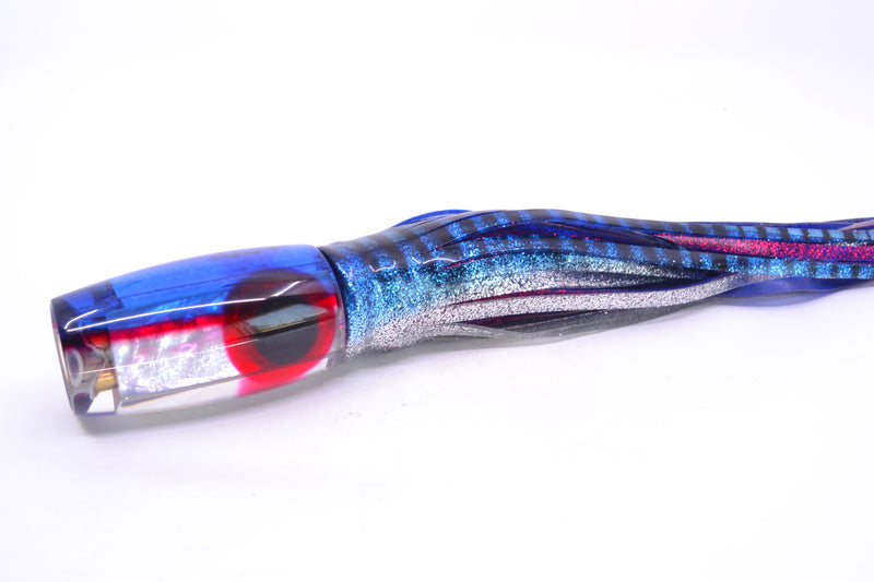 Coggin Lures White MOP Blue-Red Back 4-Hole Copalure Invert 12" 12oz Skirted Blue Aurora