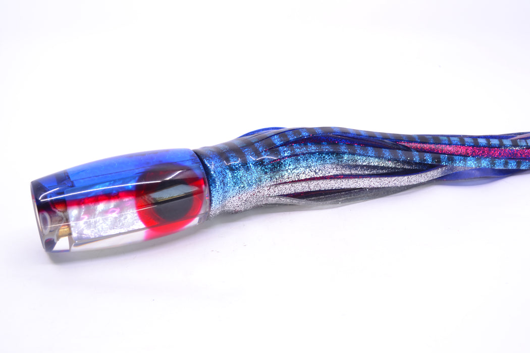 Coggin Lures White MOP Blue-Red Back 4-Hole Copalure Invert 12" 12oz Skirted Blue Aurora