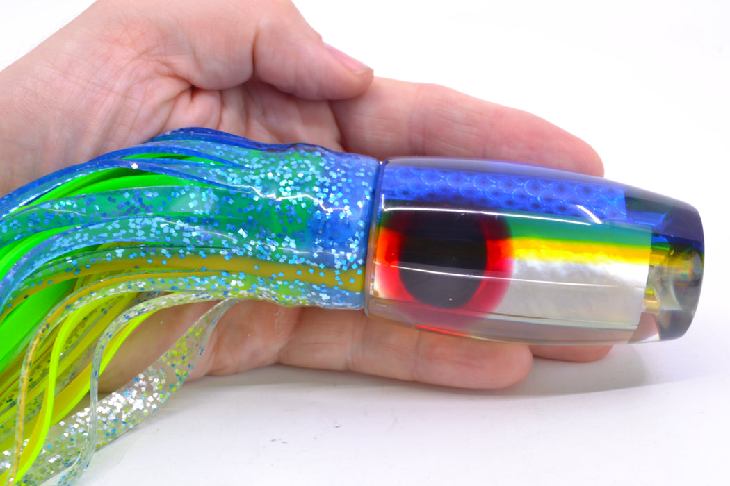 Coggin Lures Golden MOP Blue-Yellow Back 4-Hole Copalure Invert 12" 12oz Skirted Blue-Silver