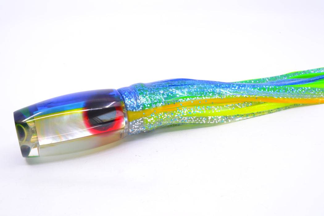 Coggin Lures Golden MOP Blue-Yellow Back 4-Hole Copalure Invert 12" 12oz Skirted Blue-Silver