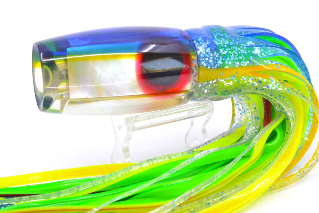 Coggin Lures Golden MOP Blue-Yellow Back 4-Hole Copalure Invert 12" 12oz Skirted Blue-Silver