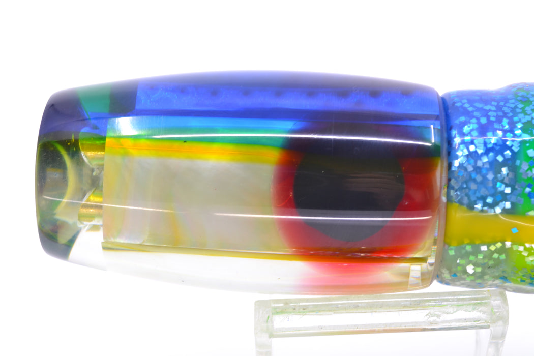 Coggin Lures Golden MOP Blue-Yellow Back 4-Hole Copalure Invert 12" 12oz Skirted Blue-Silver