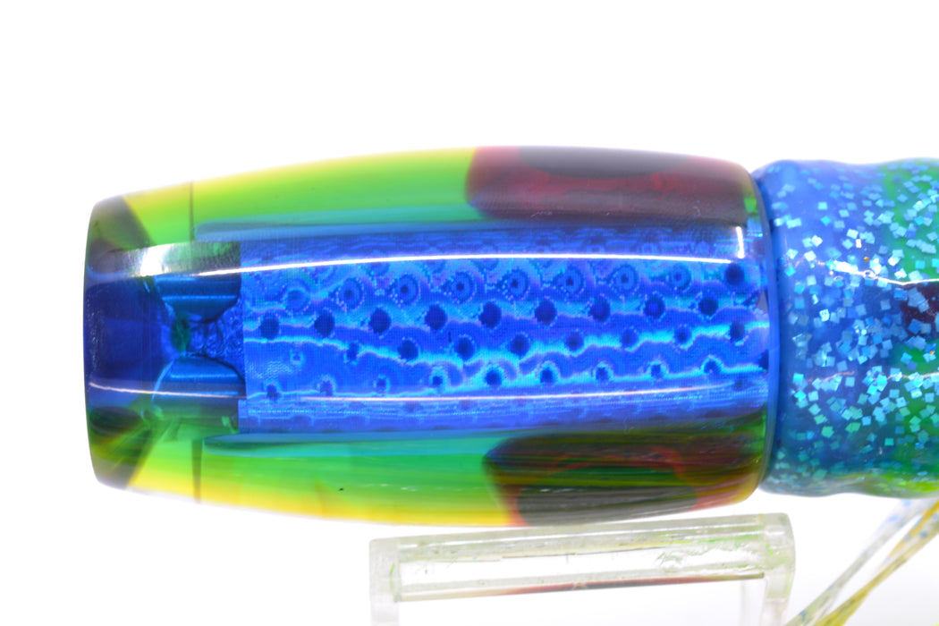 Coggin Lures Golden MOP Blue-Yellow Back 4-Hole Copalure Invert 12" 12oz Skirted Blue-Silver