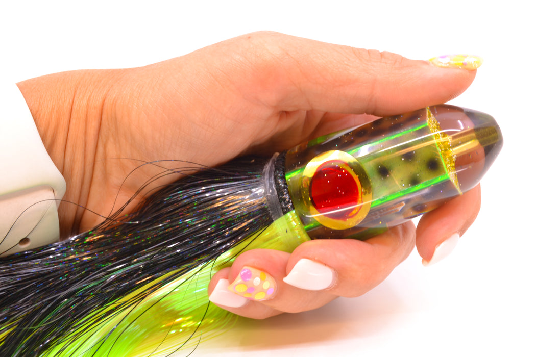 Ganku Lures Green "Tiger Cowrie" Short Bullet 9" 7oz Strobez Black-Green/Chartreuse GZE