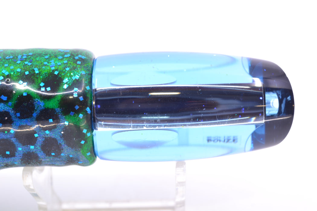 Bonze Lures Ice Blue Mirrored Red Eyes Underbelly 10" 8oz Skirted Black Dots-Blue Dots