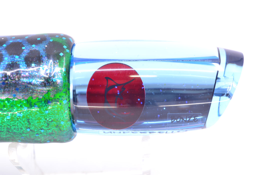 Bonze Lures Ice Blue Mirrored Red Eyes Underbelly 10" 8oz Skirted Black Dots-Blue Dots