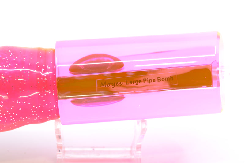 Moyes Lures Pink Mirrored Taxi Eyes Large Pipe Bomb 14" 12.3oz Skirted Green-Yellow-Pink