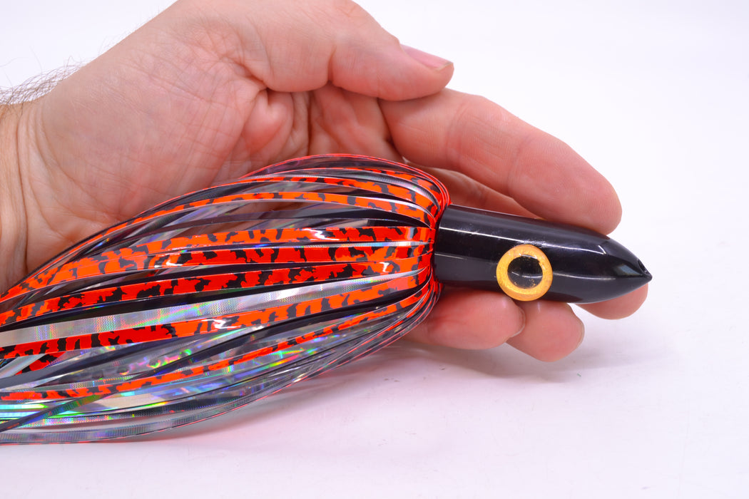 Iland Lures Orange Tiger Mylar Hair Black Head "Hawaiian Eye" Ilander 8.5" 2.5oz IL405M-TIG