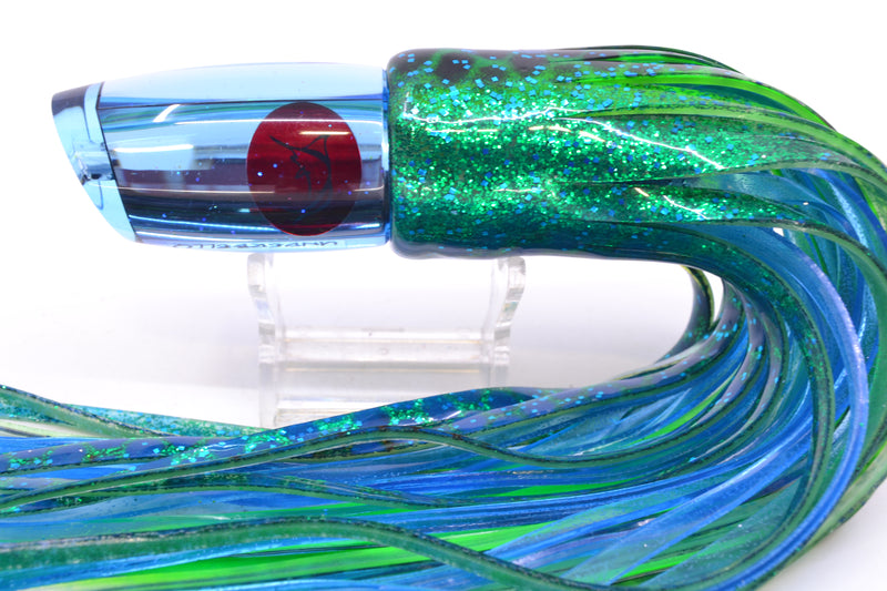 Bonze Lures Ice Blue Mirrored Red Eyes Underbelly 10" 8oz Skirted Black Dots-Blue Dots