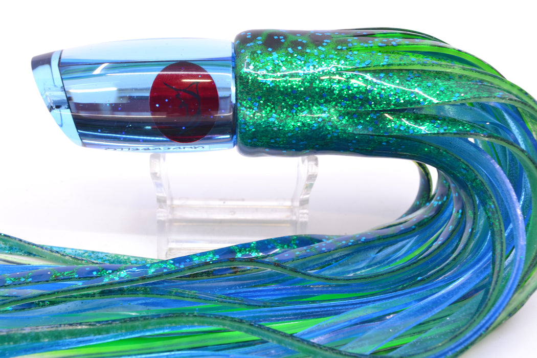 Bonze Lures Ice Blue Mirrored Red Eyes Underbelly 10" 8oz Skirted Black Dots-Blue Dots