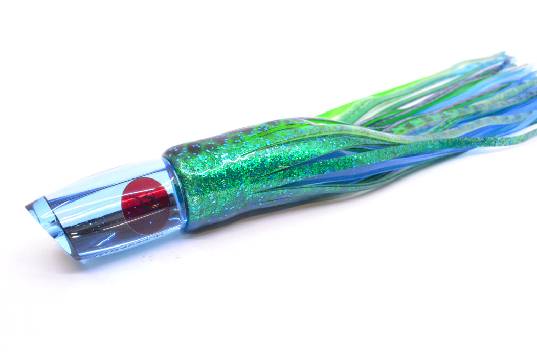 Bonze Lures Ice Blue Mirrored Red Eyes Underbelly 10" 8oz Skirted Black Dots-Blue Dots