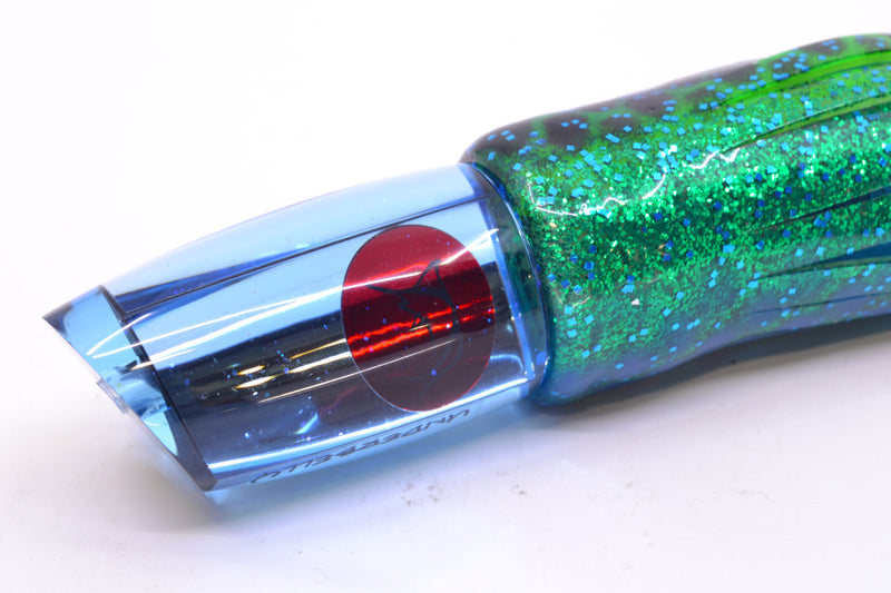 Bonze Lures Ice Blue Mirrored Red Eyes Underbelly 10" 8oz Skirted Black Dots-Blue Dots