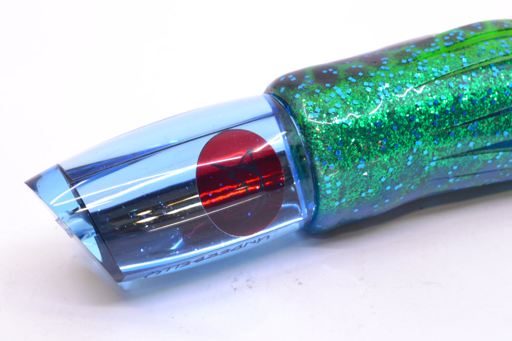 Bonze Lures Ice Blue Mirrored Red Eyes Underbelly 10" 8oz Skirted Black Dots-Blue Dots