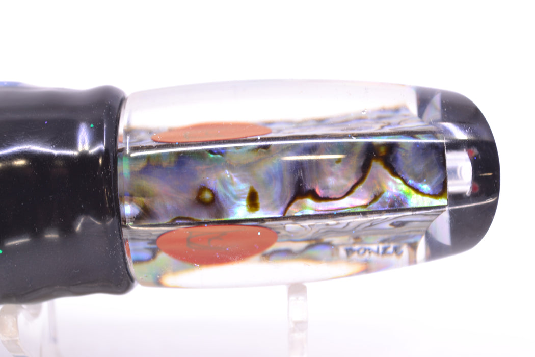 Bonze Lures Paua Shell Red Eyes Underbelly 10" 8oz Skirted Black Skipjack