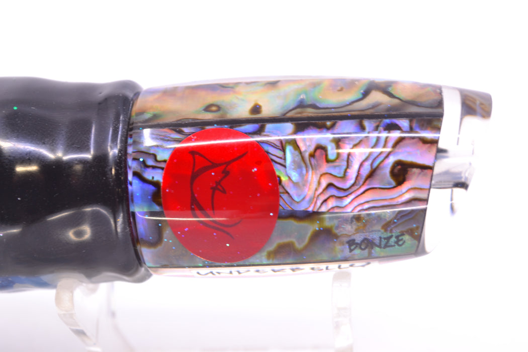 Bonze Lures Paua Shell Red Eyes Underbelly 10" 8oz Skirted Black Skipjack