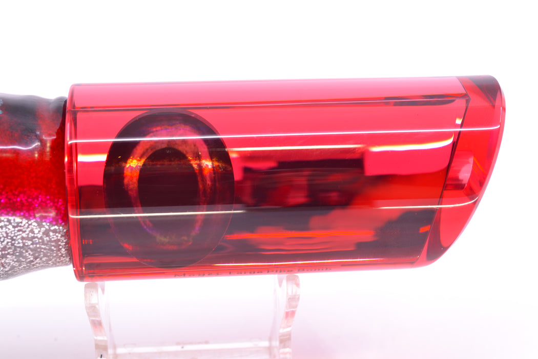 Moyes Lures Red Mirrored Taxi Eyes Large Pipe Bomb 14" 12.3oz Skirted Red Aurora GZE