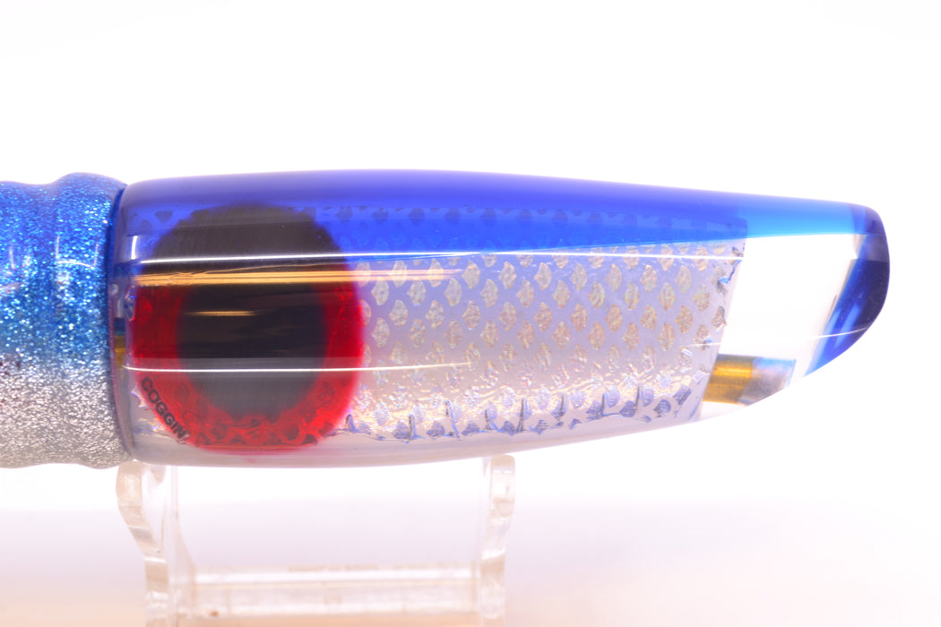 Coggin Lures White Pearl Rainbow Scale Blue Back Old Style Stick Troll Swimmer 12" 7oz Skirted GZE