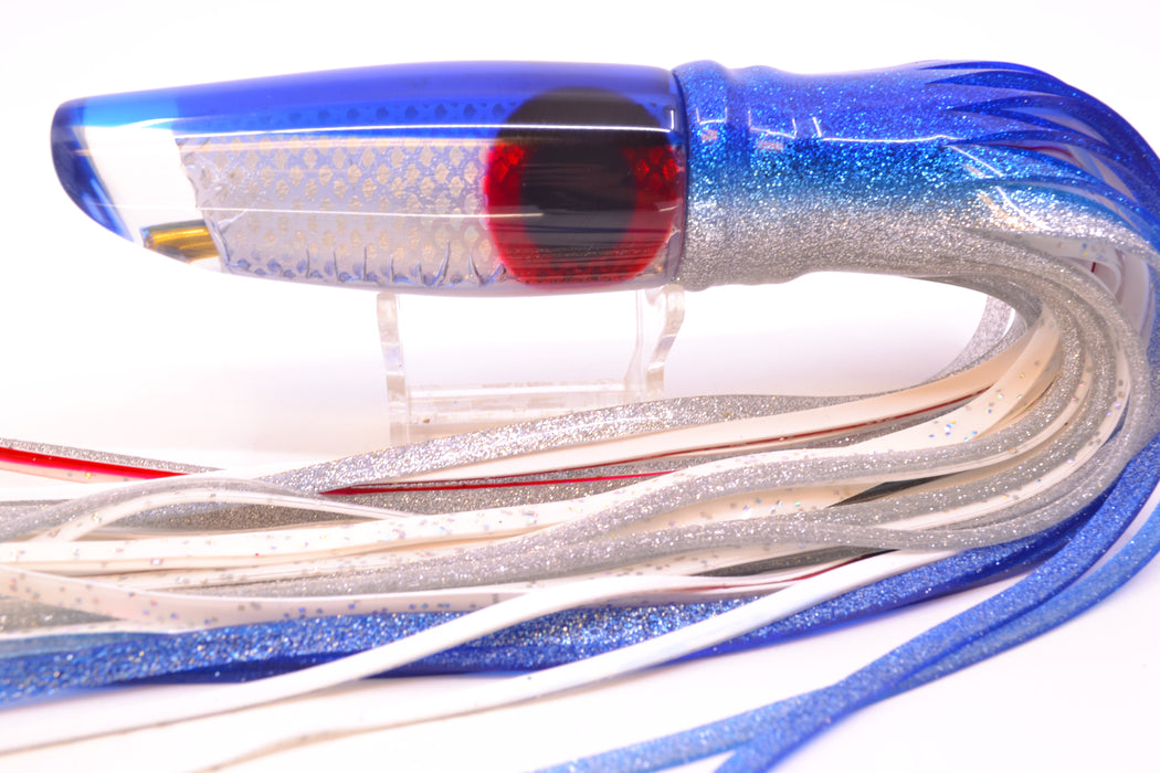 Coggin Lures White Pearl Rainbow Scale Blue Back Old Style Stick Troll Swimmer 12" 7oz Skirted GZE