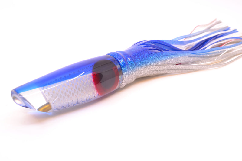 Coggin Lures White Pearl Rainbow Scale Blue Back Old Style Stick Troll Swimmer 12" 7oz Skirted