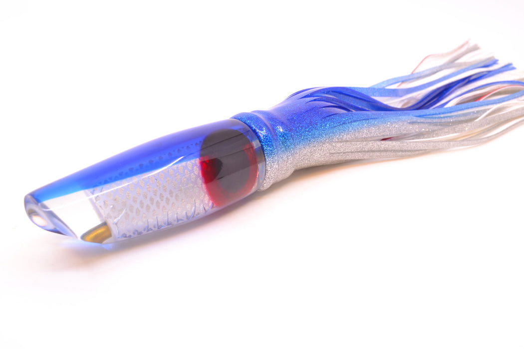 Coggin Lures White Pearl Rainbow Scale Blue Back Old Style Stick Troll Swimmer 12" 7oz Skirted GZE