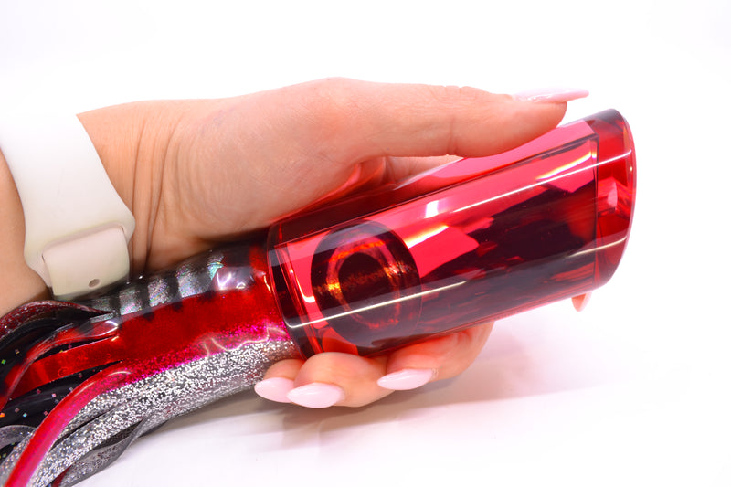 Moyes Lures Red Mirrored Taxi Eyes Large Pipe Bomb 14" 12.3oz Skirted Red Aurora