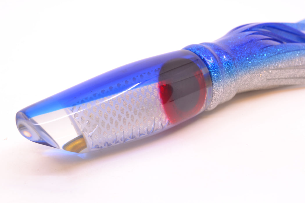 Coggin Lures White Pearl Rainbow Scale Blue Back Old Style Stick Troll Swimmer 12" 7oz Skirted GZE