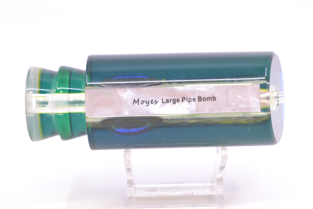 Moyes Lures Paua-MOP Blue-Yellow Back Taxi Eyes Large Pipe Bomb 14" 8.5oz
