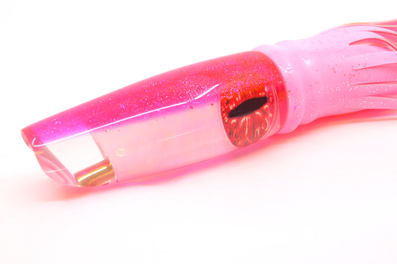 Coggin Lures White Pearl Glass Pink Back Old Style Stick Troll Swimmer 12" 7oz Skirted