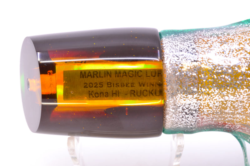 Marlin Magic "Rasta" Yellow Awabi Green-Red Back Red Eyes Ruckus 12" 11oz Skirted Green Aurora