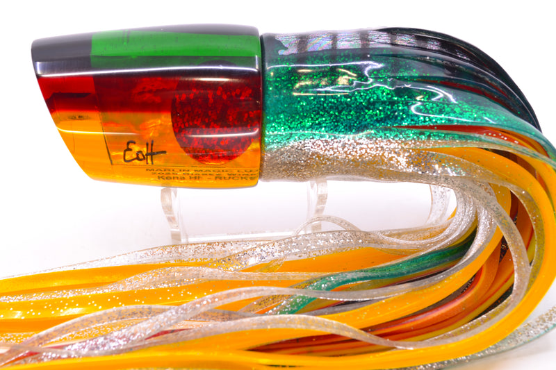 Marlin Magic "Rasta" Yellow Awabi Green-Red Back Red Eyes Ruckus 12" 11oz Skirted Green Aurora