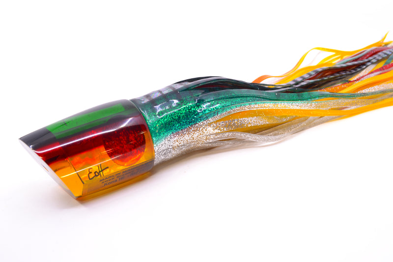 Marlin Magic "Rasta" Yellow Awabi Green-Red Back Red Eyes Ruckus 12" 11oz Skirted Green Aurora