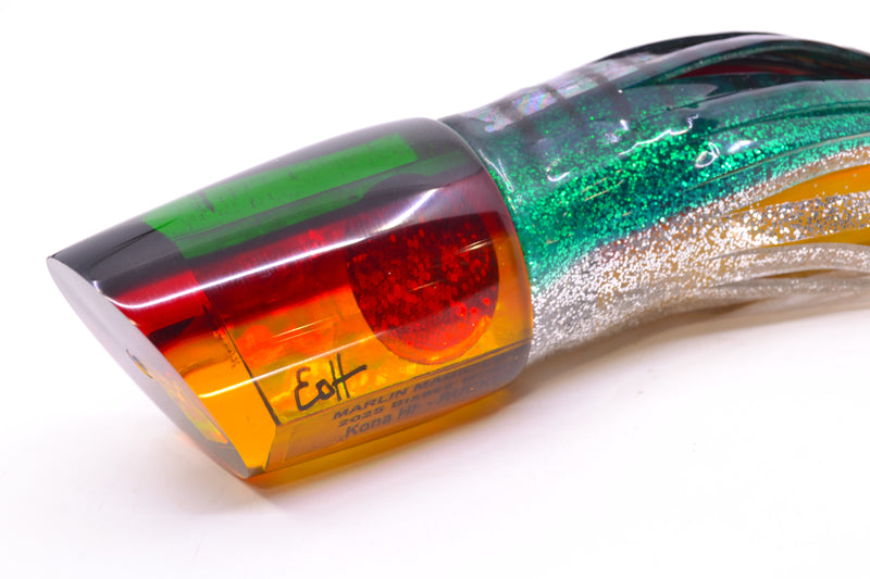 Marlin Magic "Rasta" Yellow Awabi Green-Red Back Red Eyes Ruckus 12" 11oz Skirted Green Aurora