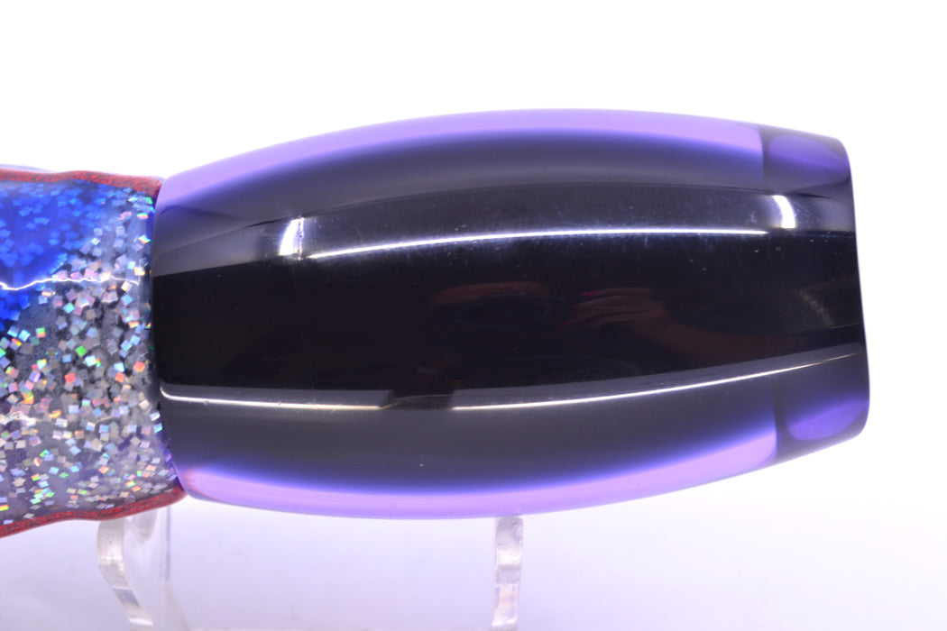 Moyes Lures Purple MOP Black Back Large Argus 14" 10oz Skirted Holo & Blue Bars-Purple