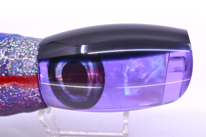 Moyes Lures Purple MOP Black Back Large Argus 14" 10oz Skirted Holo & Blue Bars-Purple