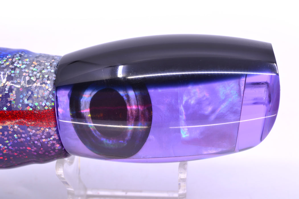 Moyes Lures Purple MOP Black Back Large Argus 14" 10oz Skirted Holo & Blue Bars-Purple