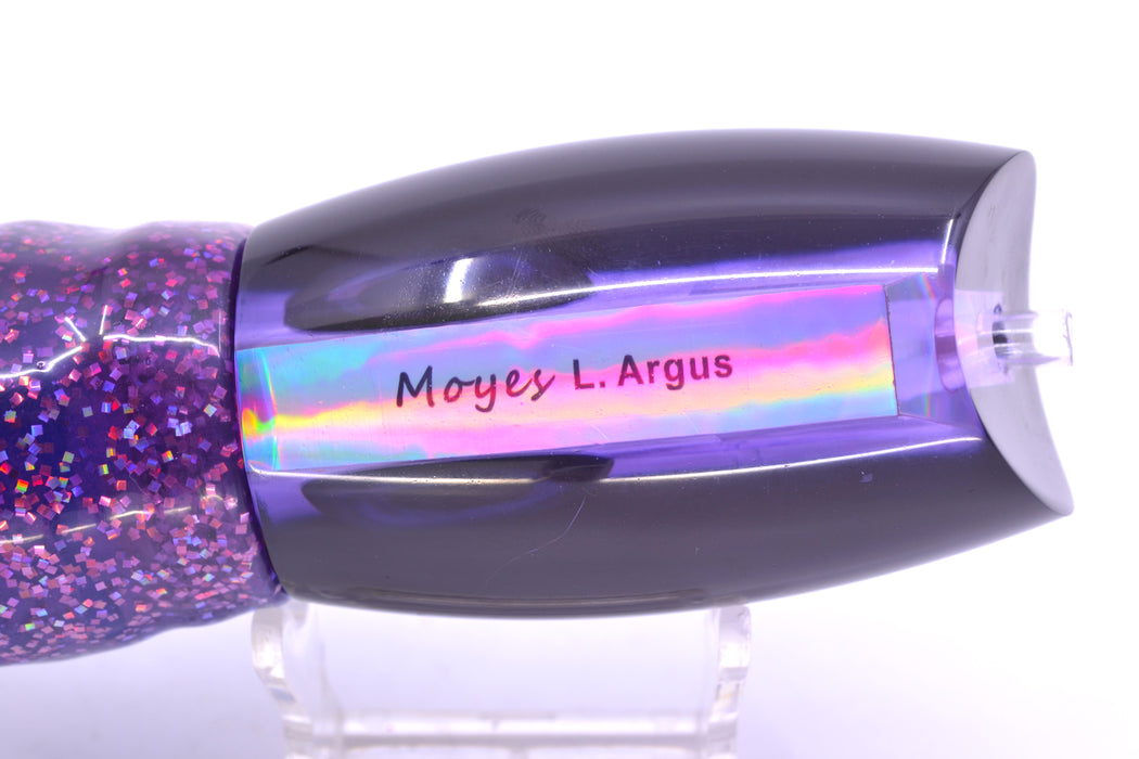 Moyes Lures Purple MOP Black Back Large Argus 14" 10oz Skirted Holo & Blue Bars-Purple