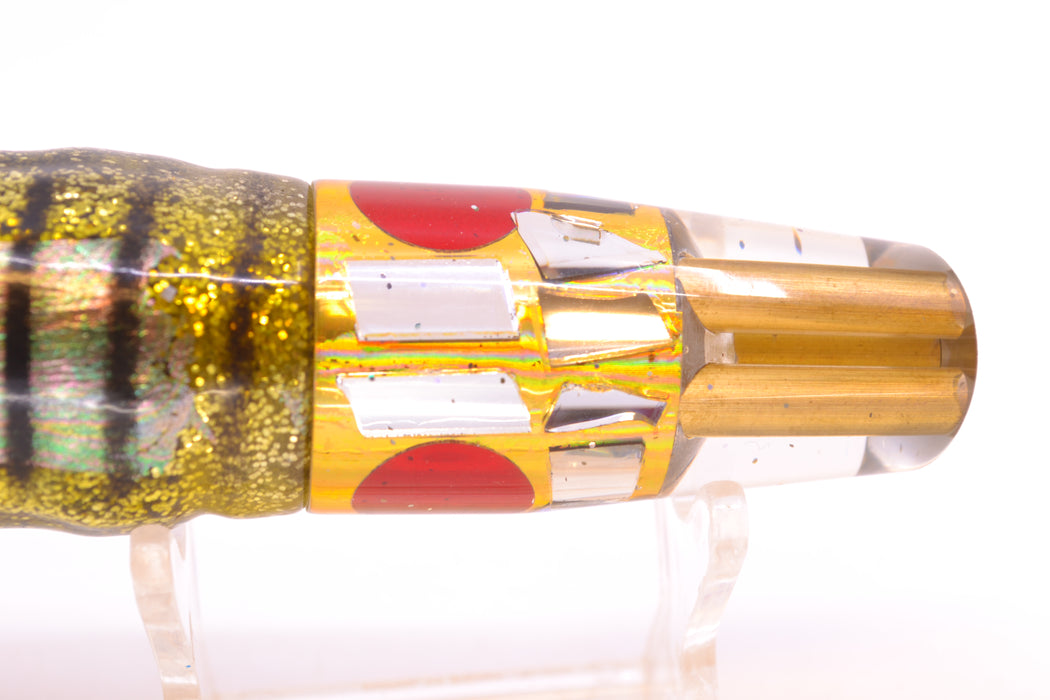 Tanigawa Lures Gold Aurora Cracked Glass 2-Hole Slant 7" 9.6oz Skirted Yellow Aurora GZE