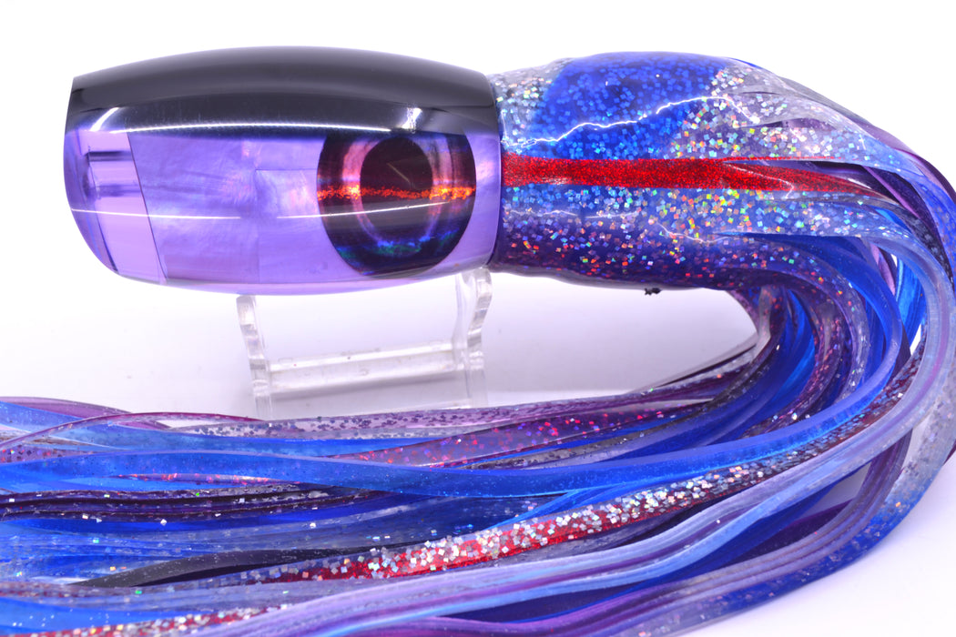 Moyes Lures Purple MOP Black Back Large Argus 14" 10oz Skirted Holo & Blue Bars-Purple