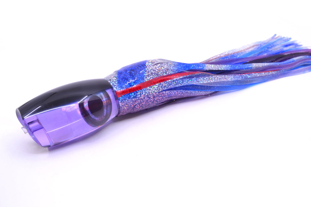 Moyes Lures Purple MOP Black Back Large Argus 14" 10oz Skirted Holo & Blue Bars-Purple