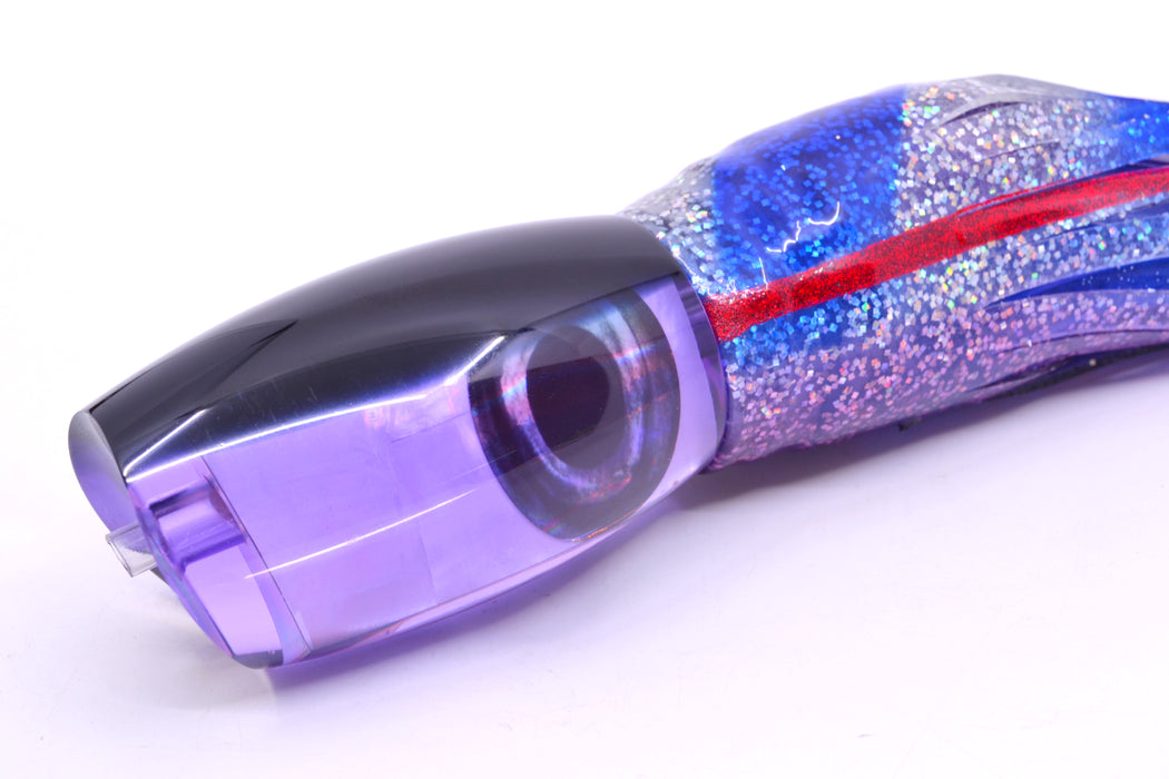 Moyes Lures Purple MOP Black Back Large Argus 14" 10oz Skirted Holo & Blue Bars-Purple
