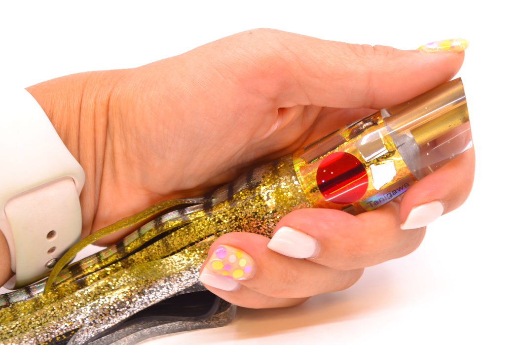 Tanigawa Lures Gold Aurora Cracked Glass 2-Hole Slant 7" 9.6oz Skirted Yellow Aurora GZE