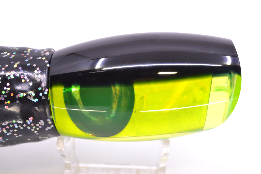 Moyes Lures Chartreuse MOP Black Back Taxi Eyes Large Argus 14" 10oz Skirted Black