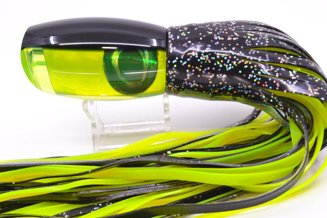 Moyes Lures Chartreuse MOP Black Back Taxi Eyes Large Argus 14" 10oz Skirted Black