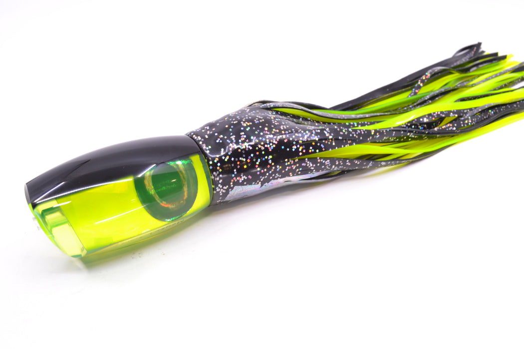 Moyes Lures Chartreuse MOP Black Back Taxi Eyes Large Argus 14" 10oz Skirted Black