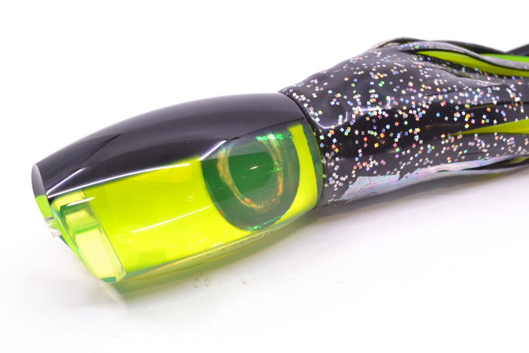 Moyes Lures Chartreuse MOP Black Back Taxi Eyes Large Argus 14" 10oz Skirted Black